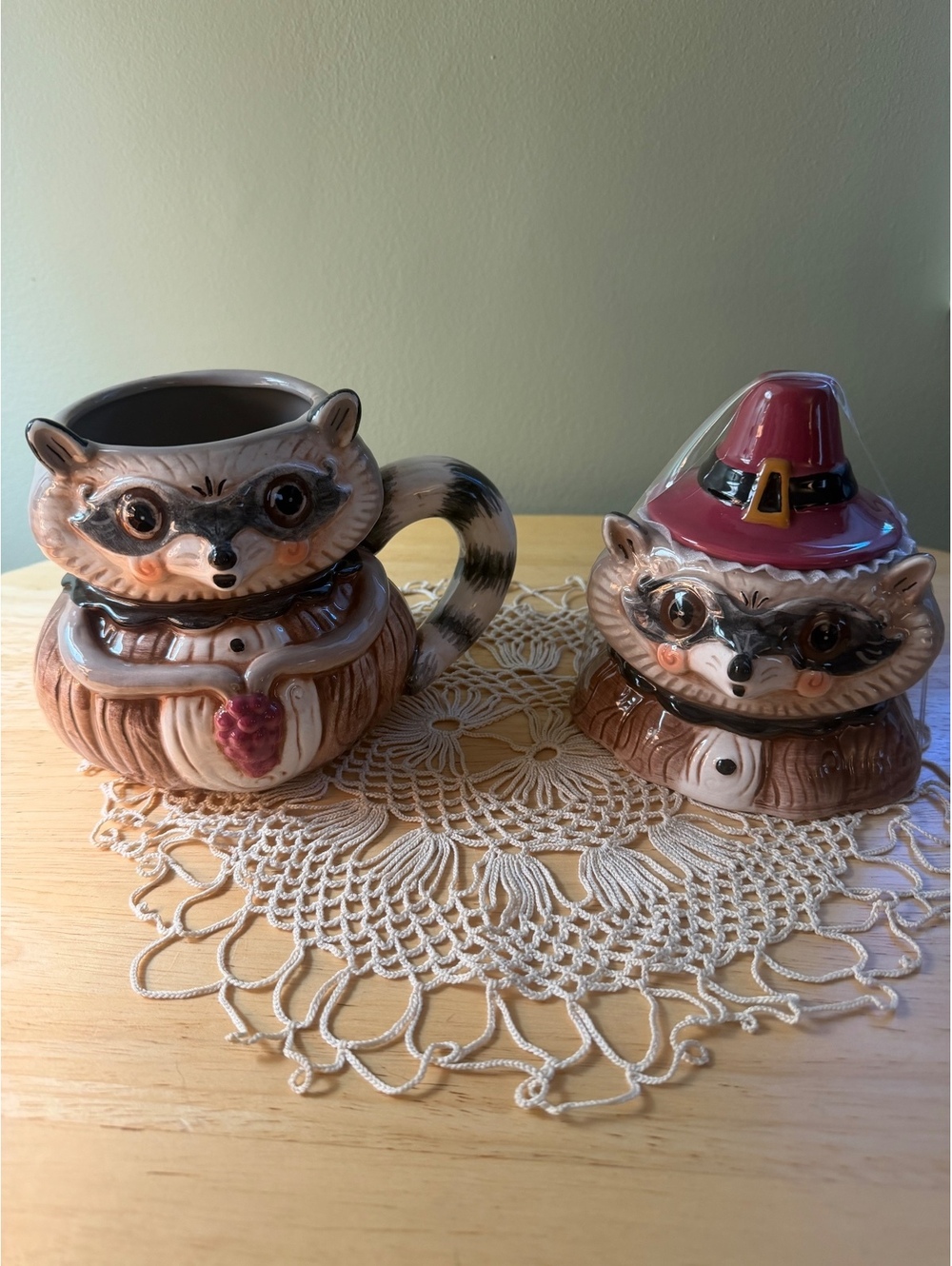 Johanna Parker Thanksgiving Raccoon Ceramic Mug and Lid Set